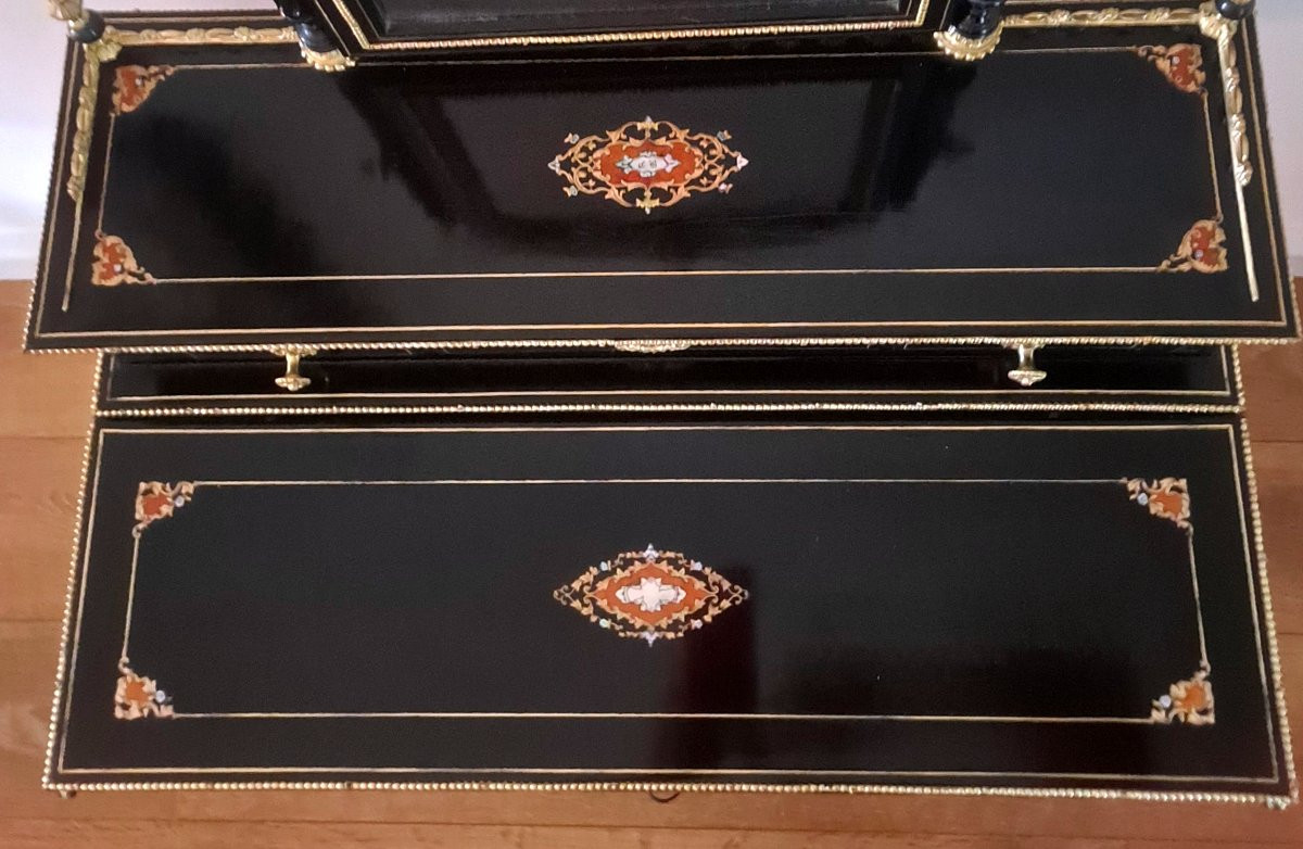 Bureau de dame Napoléon III en bois noirci meuble à combinaison-photo-2