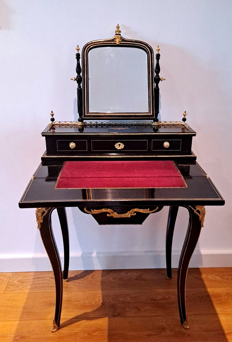 Bureau de dame Napoléon III en bois noirci meuble à combinaison-photo-3
