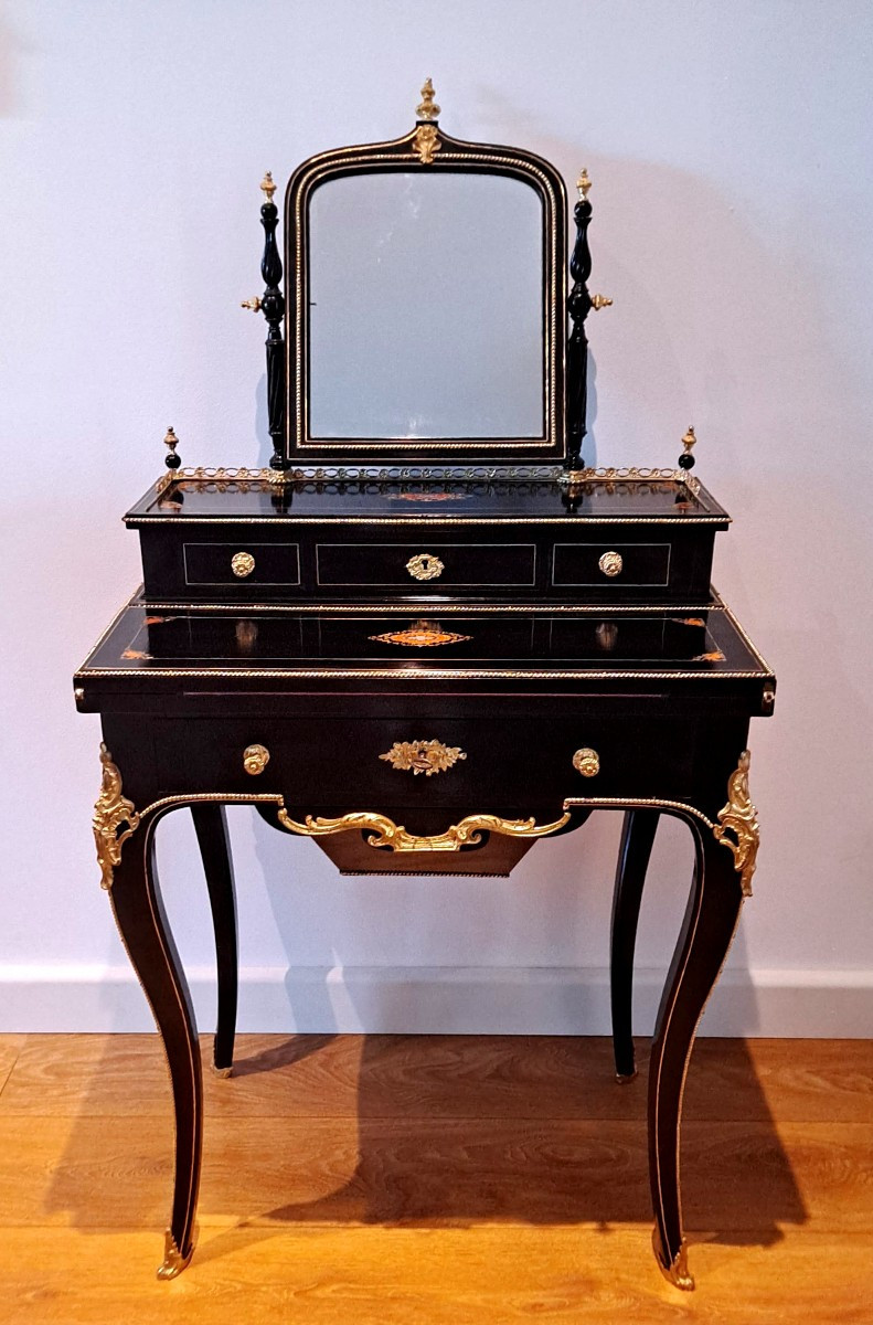 Bureau de dame Napoléon III en bois noirci meuble à combinaison