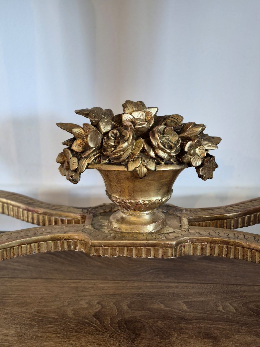 Half-moon Console In Gilded Wood With Marble Top 19th Century-photo-2