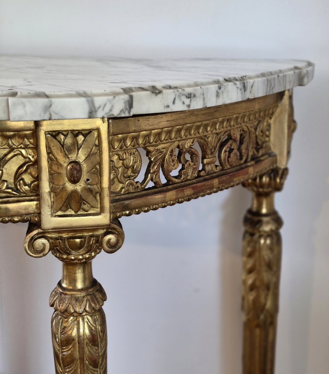 Half-moon Console In Gilded Wood With Marble Top 19th Century-photo-3