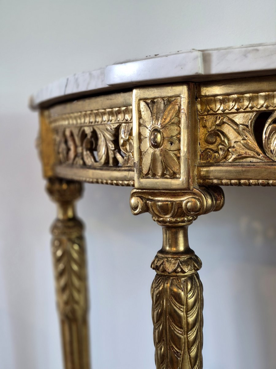 Half-moon Console In Gilded Wood With Marble Top 19th Century-photo-4
