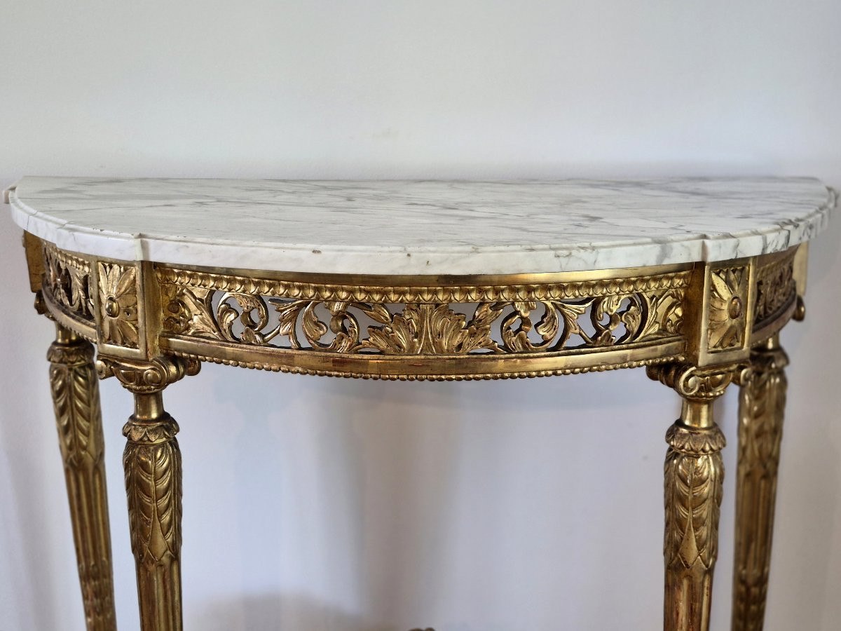 Half-moon Console In Gilded Wood With Marble Top 19th Century-photo-1