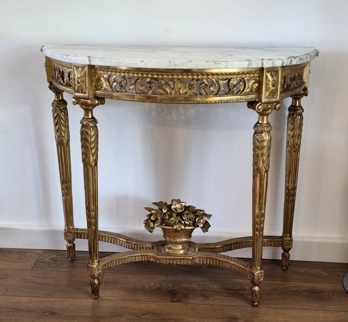 Half-moon Console In Gilded Wood With Marble Top 19th Century