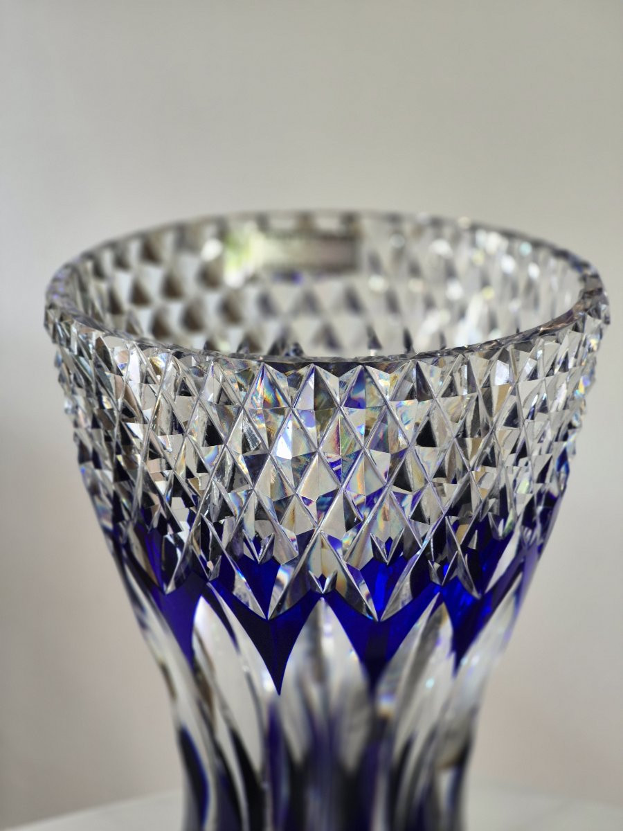 Vase bleu cristal SAINT LOUIS hauteur 30 cm-photo-3