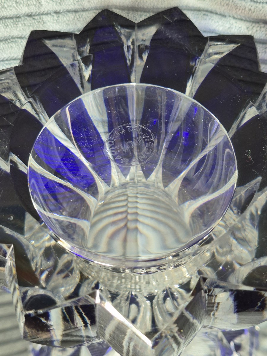 Vase bleu cristal SAINT LOUIS hauteur 30 cm-photo-1