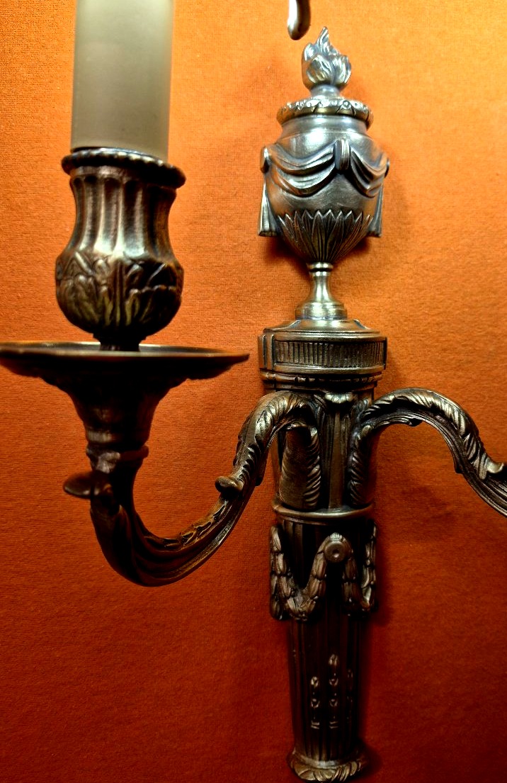Paire d'appliques en bronze style Louis XVI-photo-2