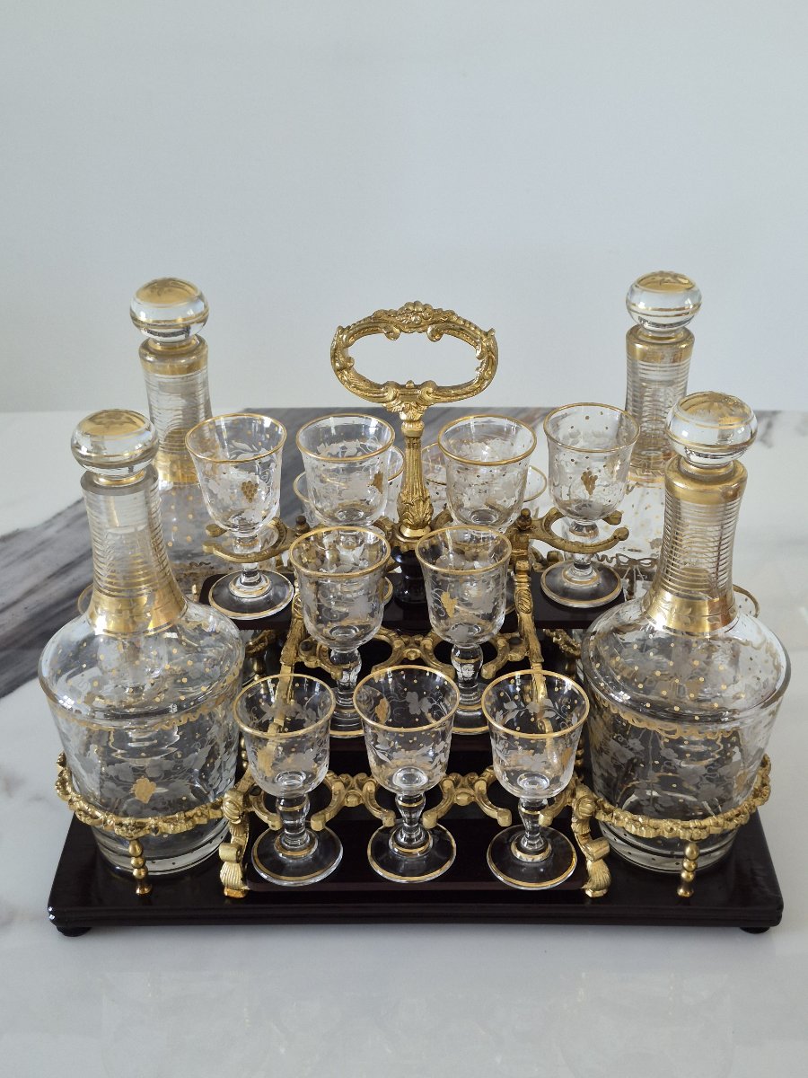 Cave à liqueur Napoléon III Verrerie Baccarat complète-photo-2