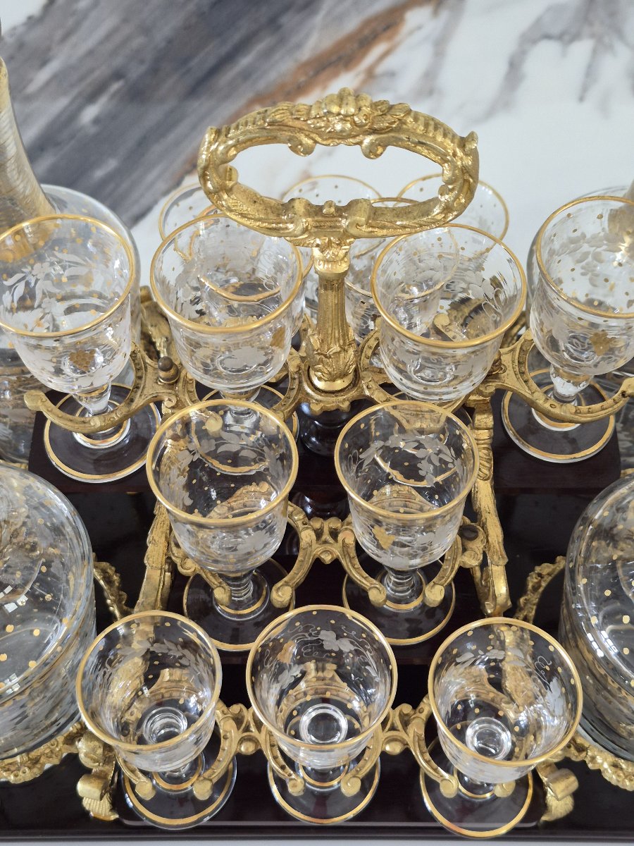 Cave à liqueur Napoléon III Verrerie Baccarat complète-photo-2