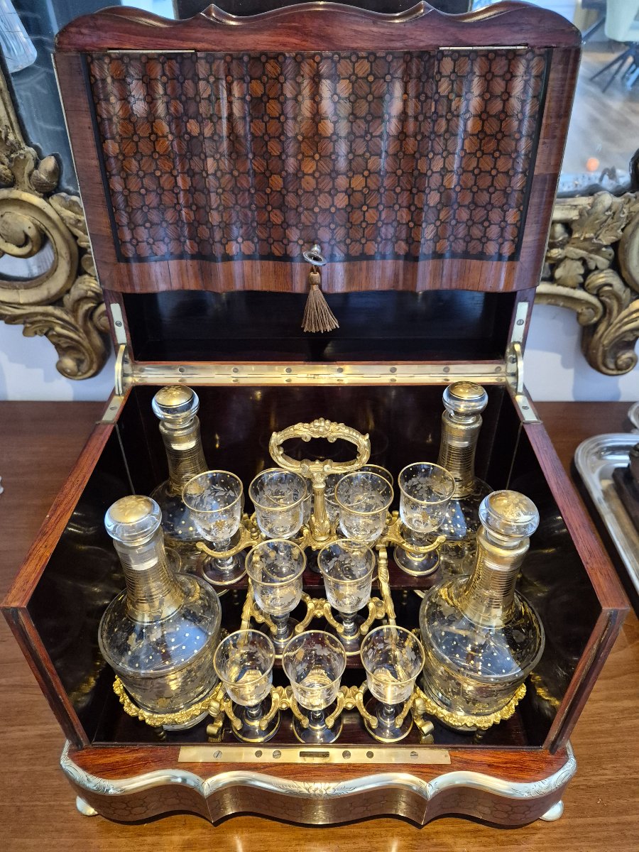 Cave à liqueur Napoléon III Verrerie Baccarat complète-photo-8