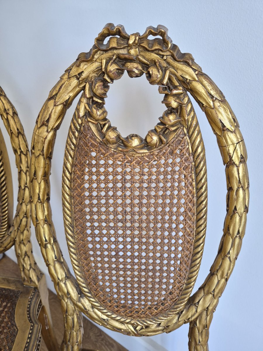 Pair Of Gilded Louis XVI Style Caned Chairs-photo-2