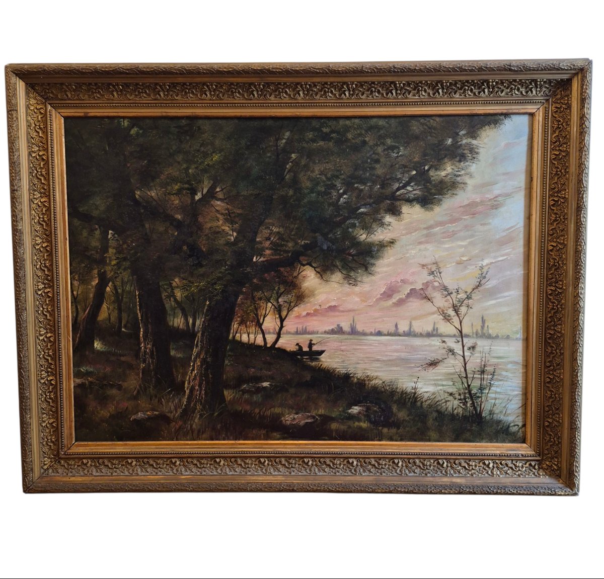 Lakeside Landscape With Fishermen At Dusk 19th Century