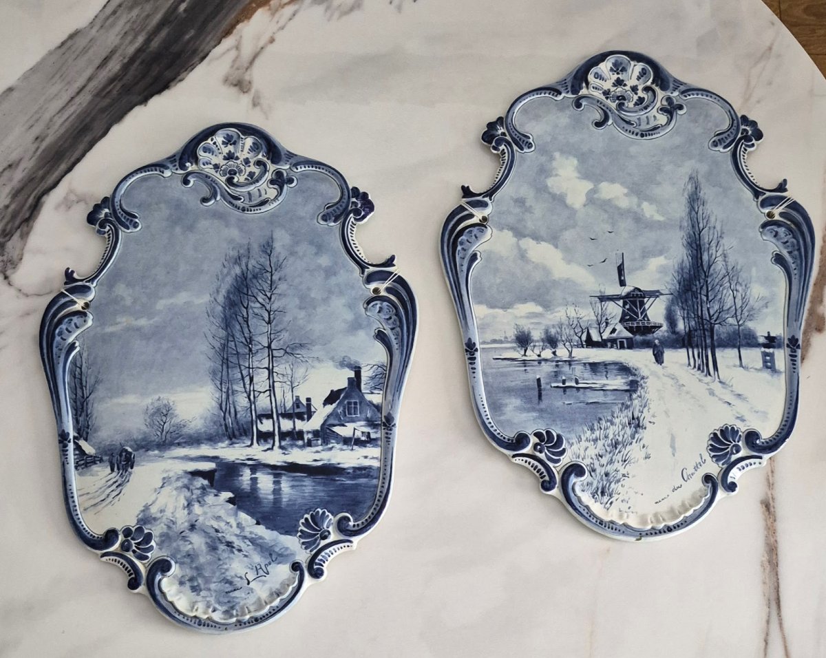 Paire de plaques décoratives en faïence de DELFT-photo-4