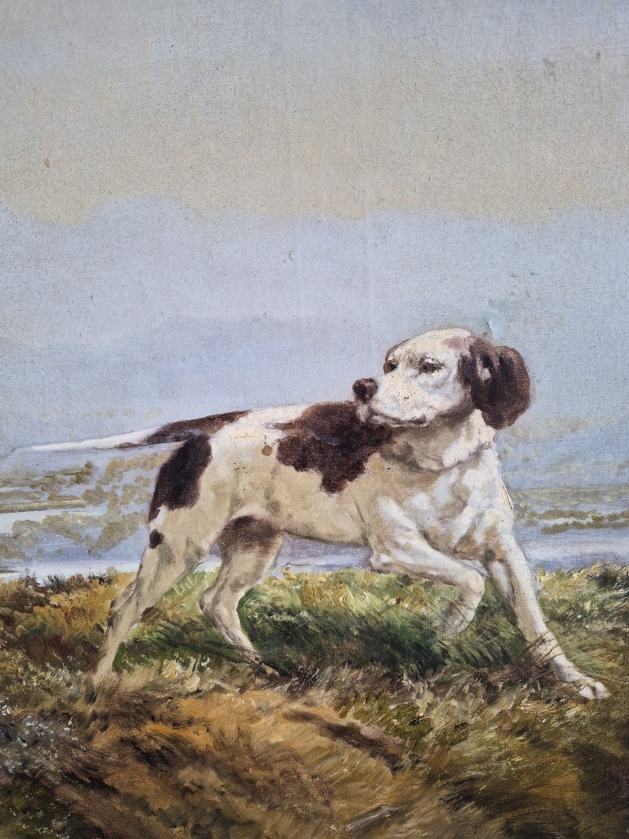 "hunting Dog" By Théodore Levigne (1848–1912) Oil On Canvas-photo-2