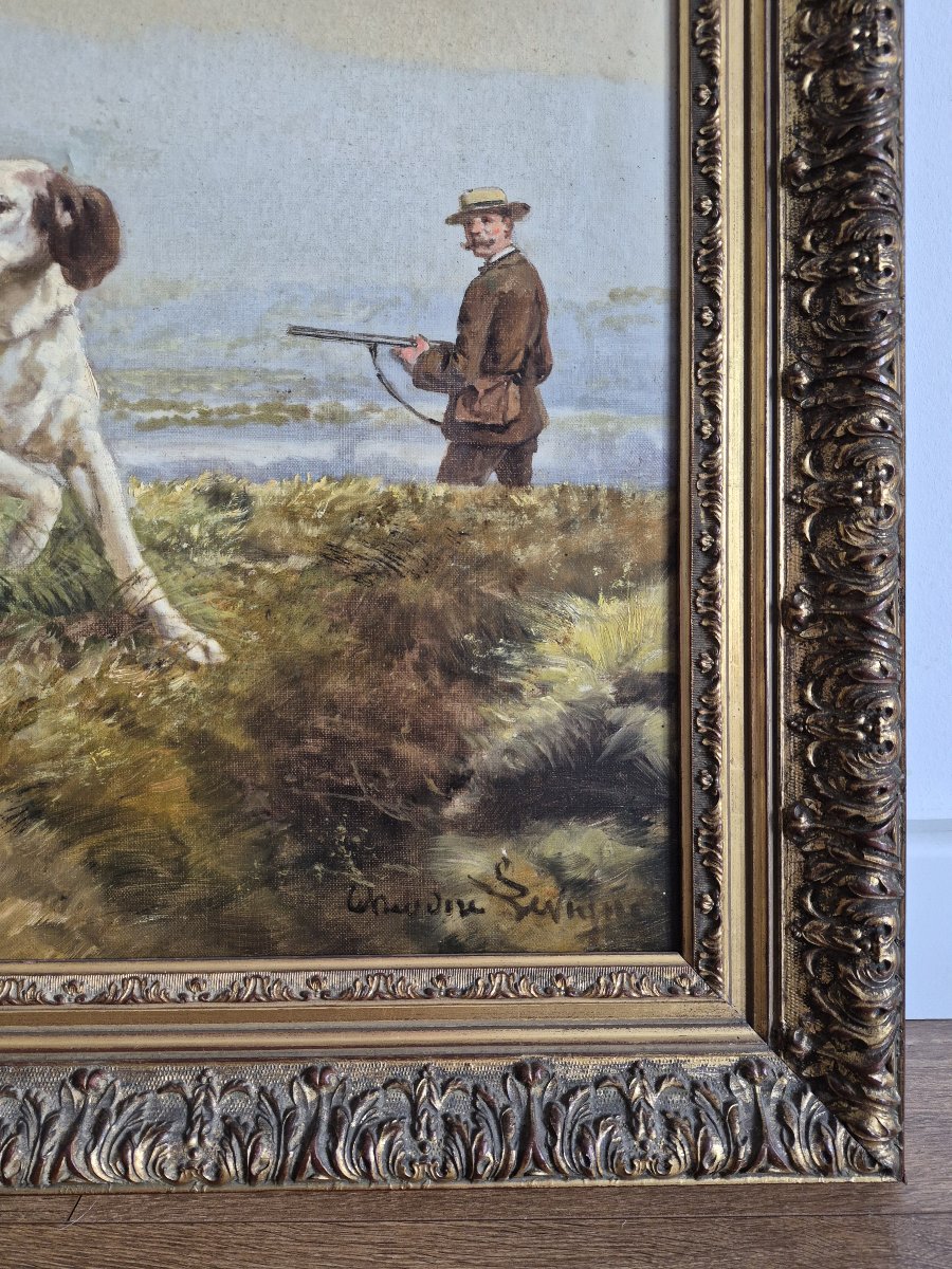 "hunting Dog" By Théodore Levigne (1848–1912) Oil On Canvas-photo-4