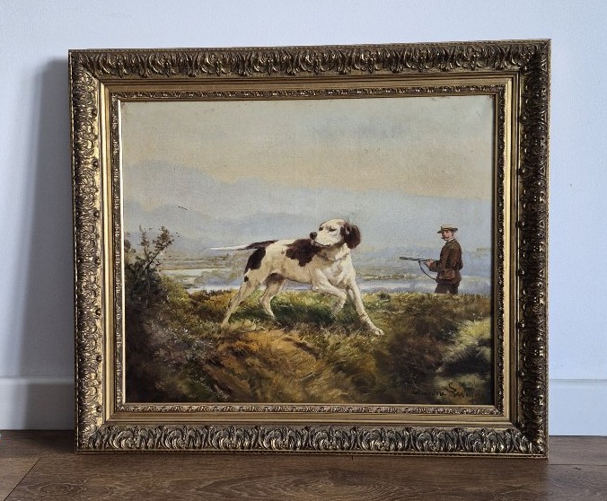 "hunting Dog" By Théodore Levigne (1848–1912) Oil On Canvas