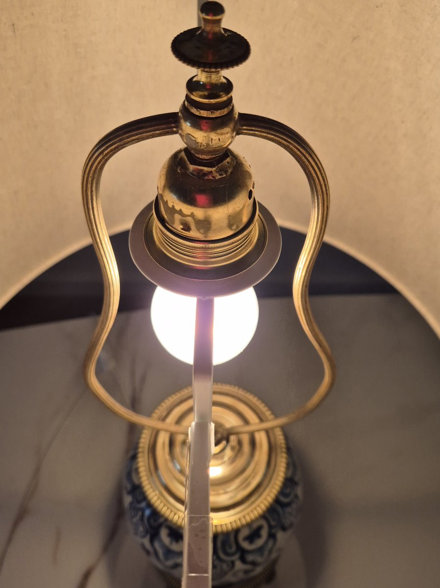 19th-century Delft Earthenware Lamp Base With Bronze Mount-photo-4