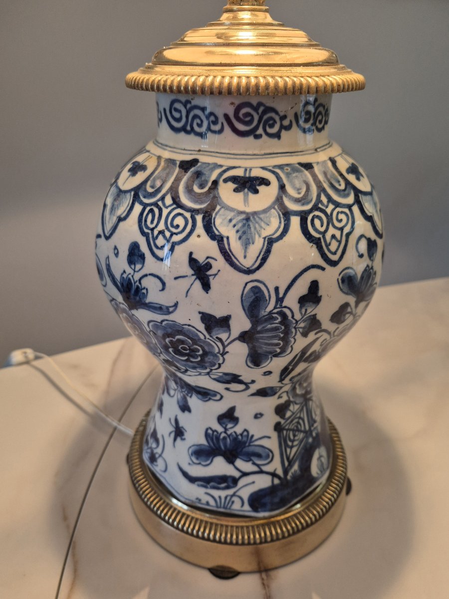 19th-century Delft Earthenware Lamp Base With Bronze Mount-photo-1