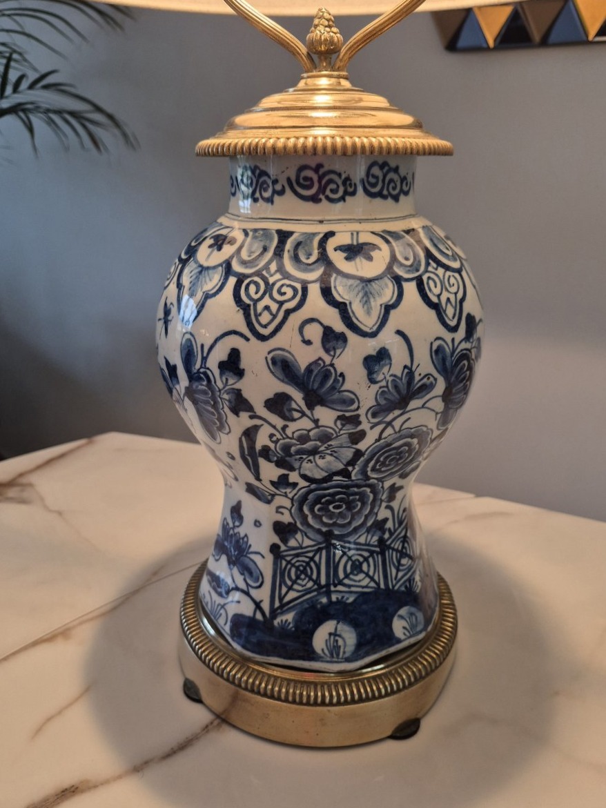 19th-century Delft Earthenware Lamp Base With Bronze Mount