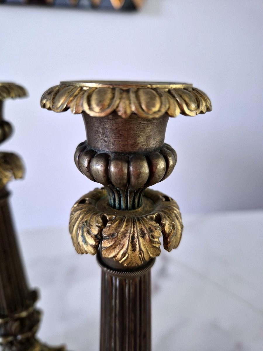 Pair Of Bronze Candlesticks Restoration-photo-3