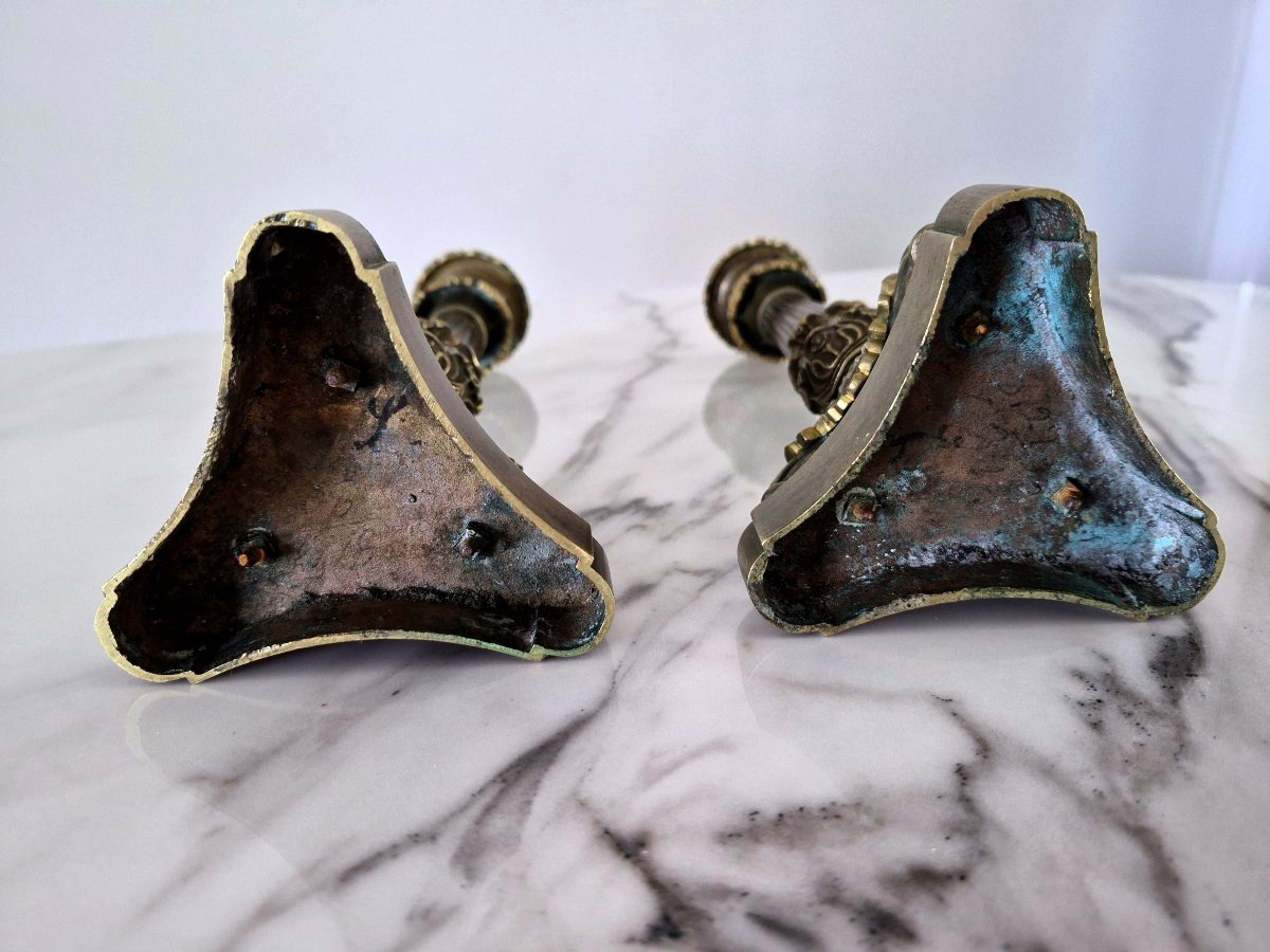 Pair Of Bronze Candlesticks Restoration-photo-4