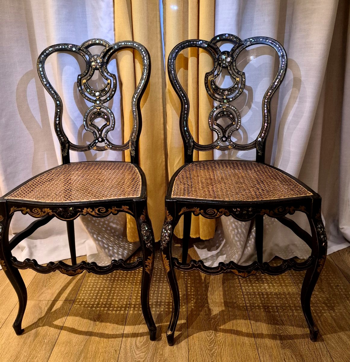 Pair Of Napoleon III Chairs With Burgauté Decoration