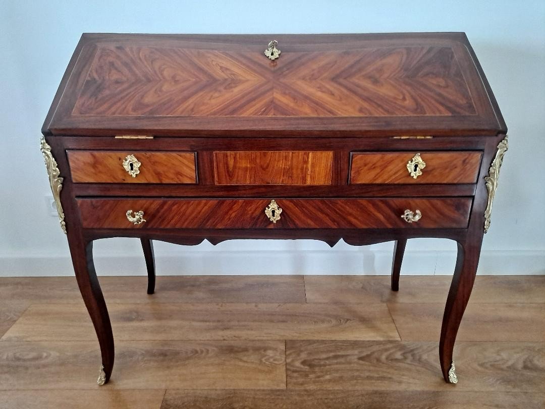 Bureau De Pente époque Louis XV Marqueterie 