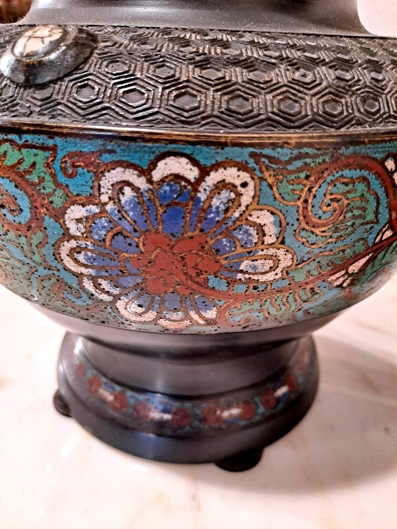 Paire De Vases En Bronze Et Cloisonné Extrême Orient Circa 1900-photo-2