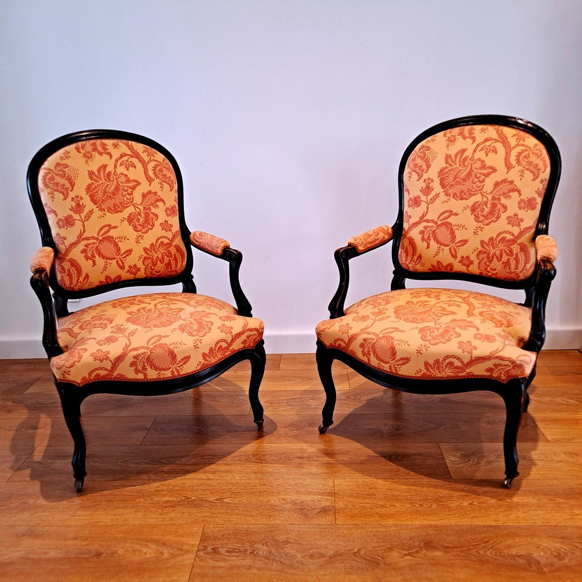 Pair Of Blackened Wood Armchairs Napoleon III Period
