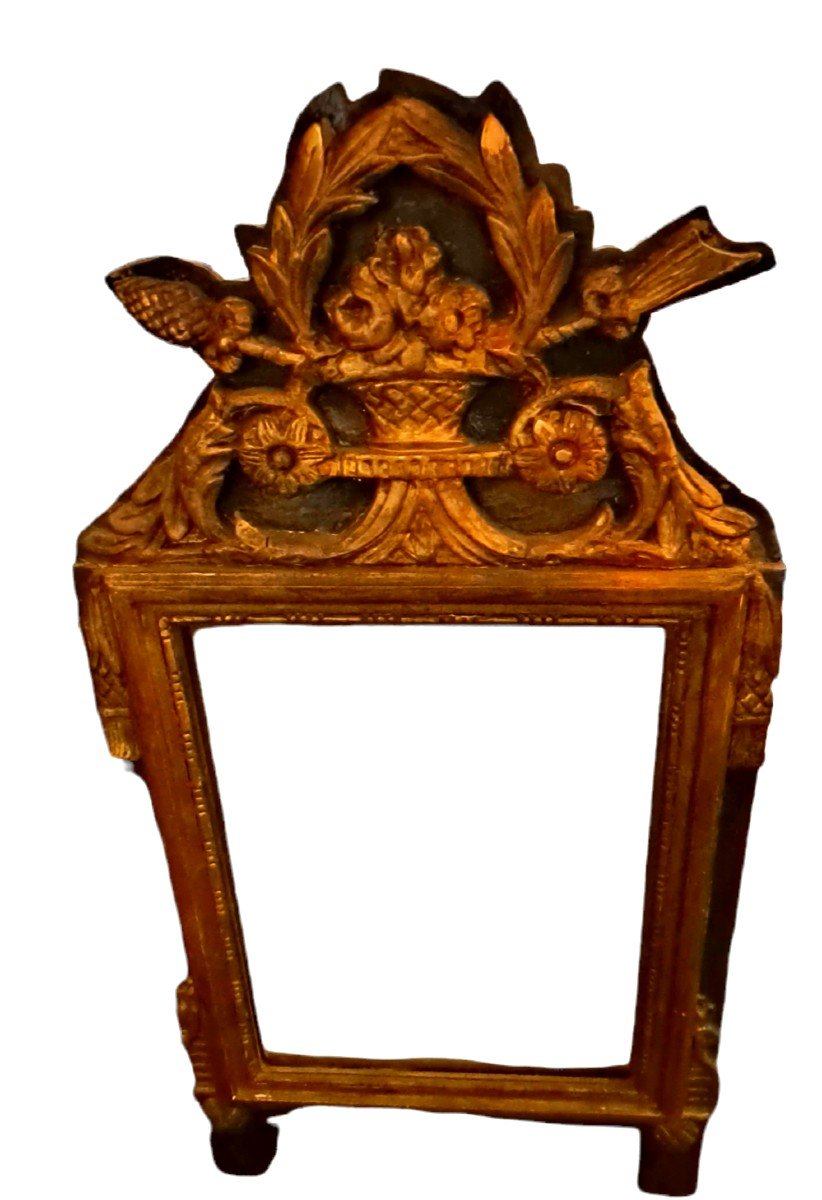 Petit Miroir De Style Louis XVI Bois Sculpté Et Doré-photo-2