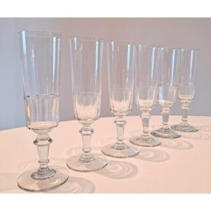6 19th Century Crystal Champagne Flutes