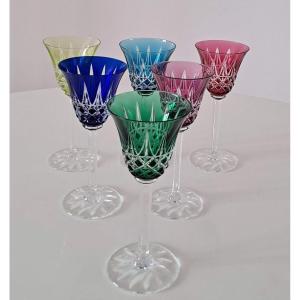 6 Large Crystal Glasses From Saint-louis Color Model Tarn