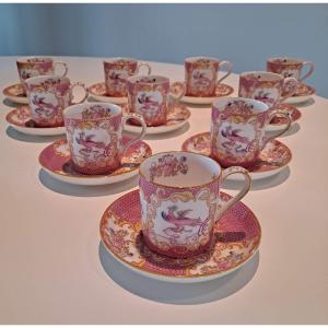 Série de 10 tasses à café MINTON décor Bone China rose