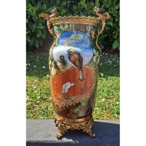 Large Ceramic Vase With Bronze Mounting And Decoration Signed Ellig