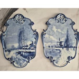 Pair Of Decorative Delftware Plates
