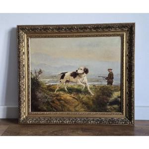 "hunting Dog" By Théodore Levigne (1848–1912) Oil On Canvas