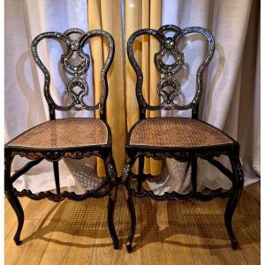 Paire de chaises Napoléon III décor burgauté