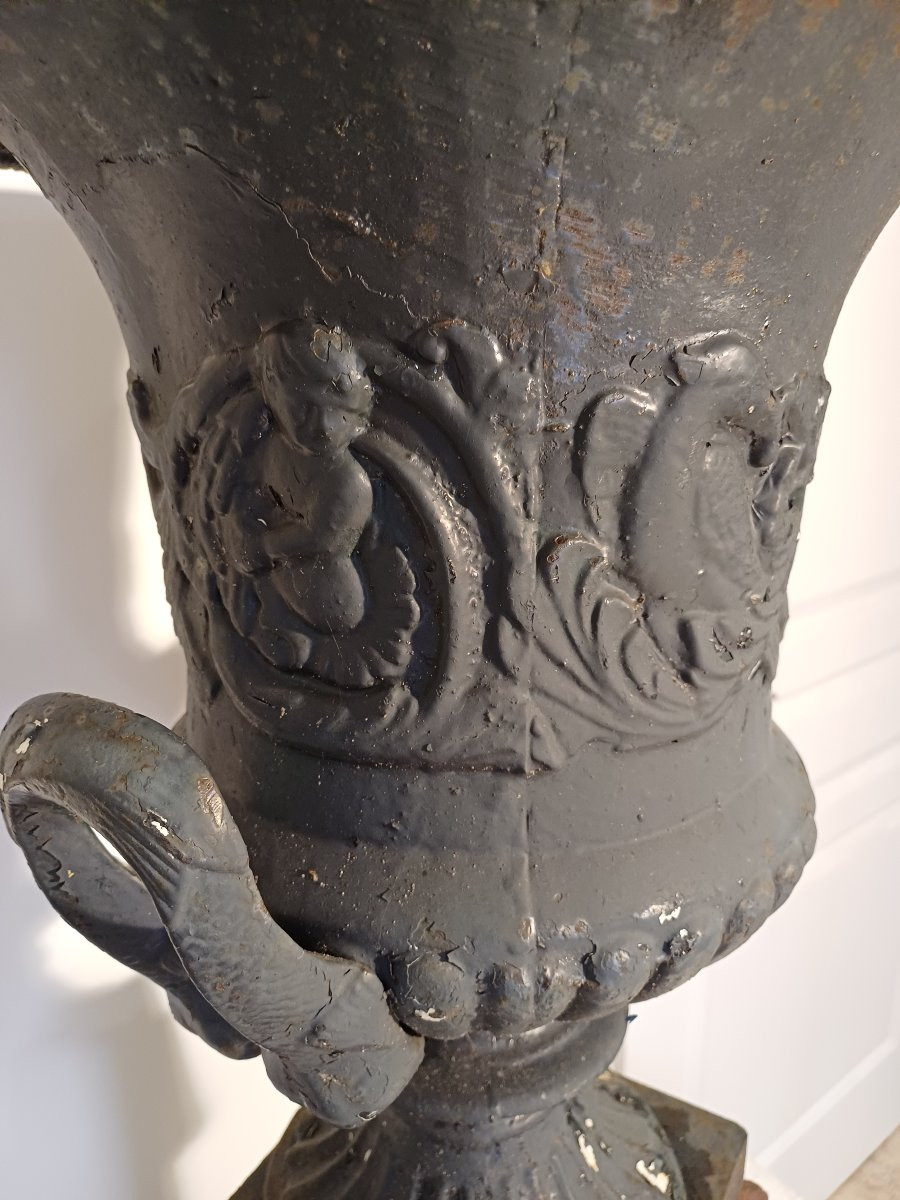 Grand Vase Medicis avec socle en fonte-photo-2