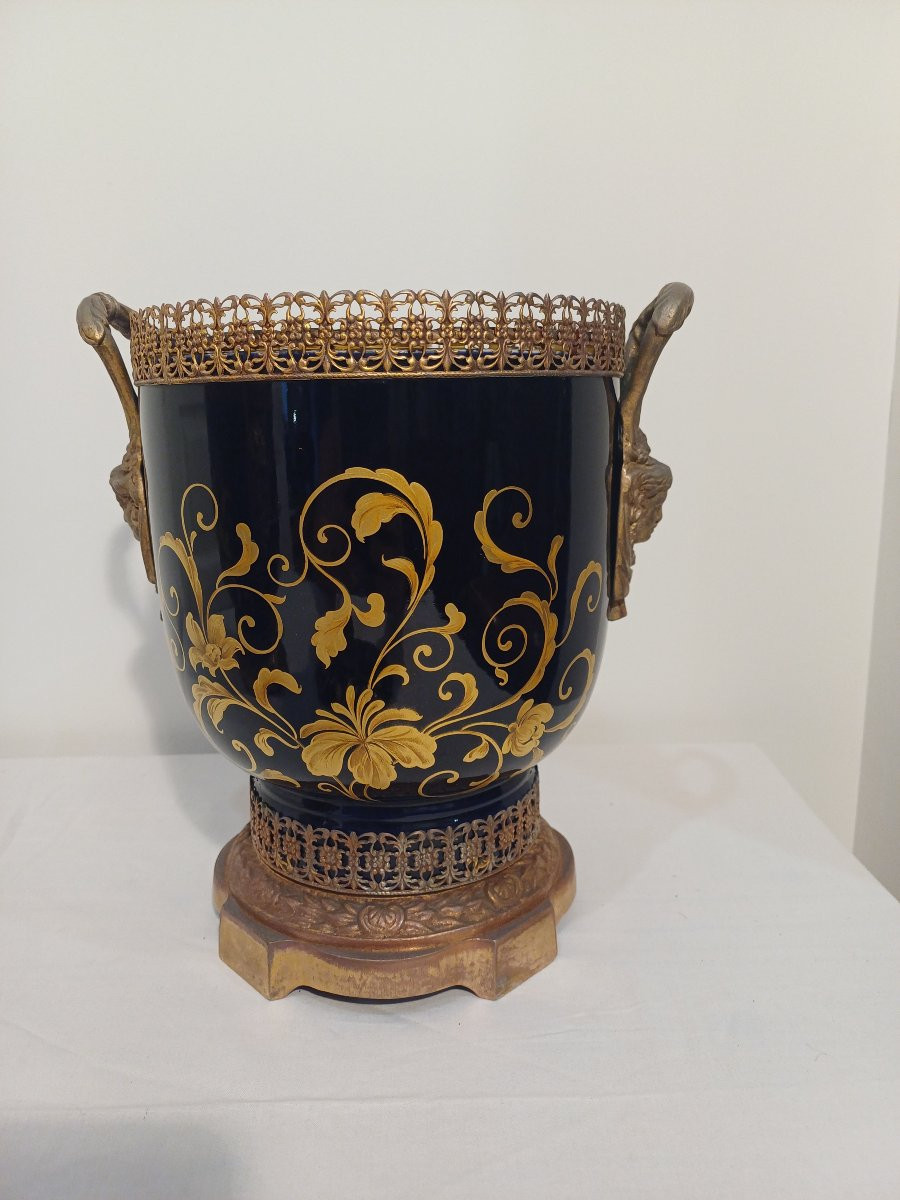 Paire de Sceaux à glaces et bouteilles en porcelaine  et bronze-photo-3