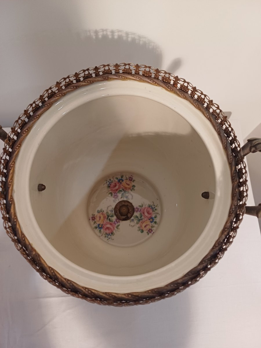 Paire de Sceaux à glaces et bouteilles en porcelaine  et bronze-photo-3