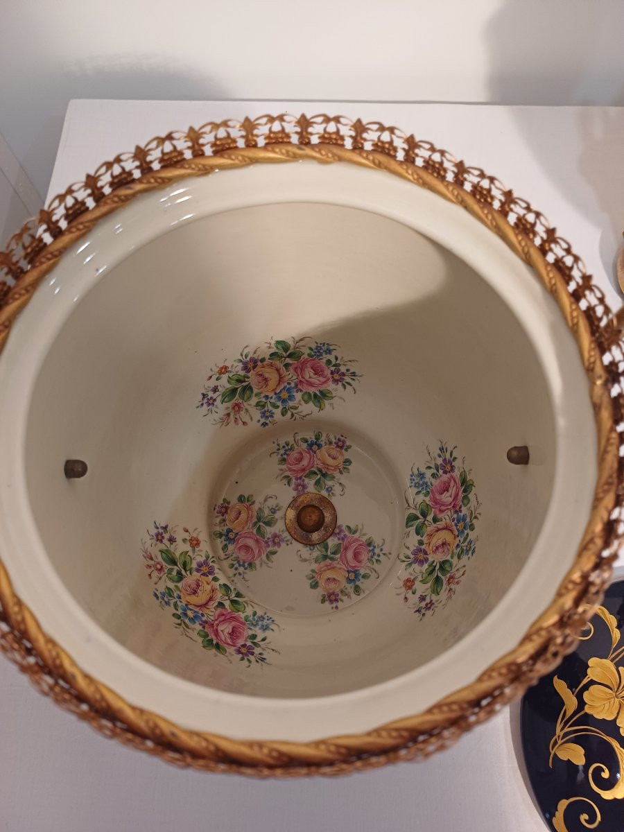 Paire de Sceaux à glaces et bouteilles en porcelaine  et bronze-photo-4