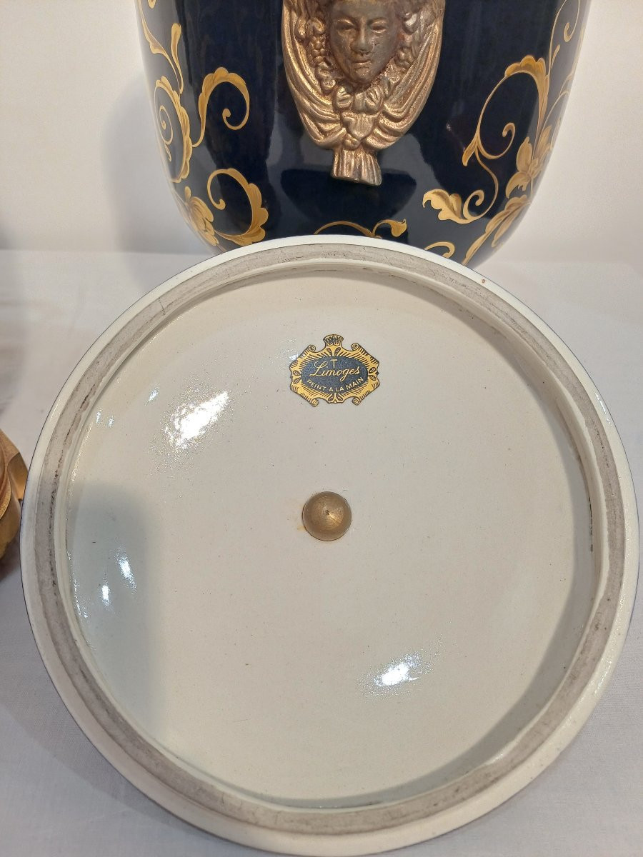 Paire de Sceaux à glaces et bouteilles en porcelaine  et bronze-photo-5