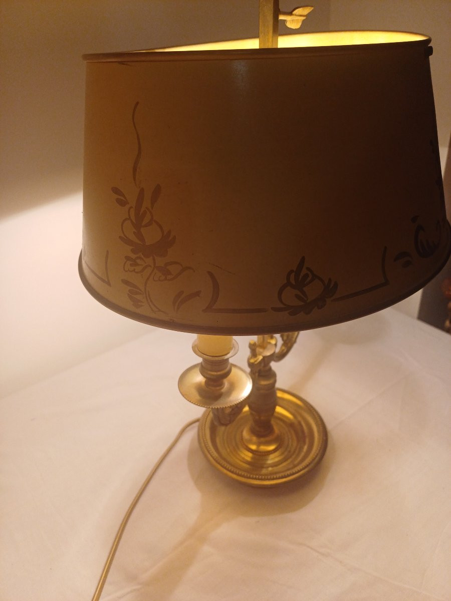Lampe bouillotte  2 feux abat jour jaune -photo-1