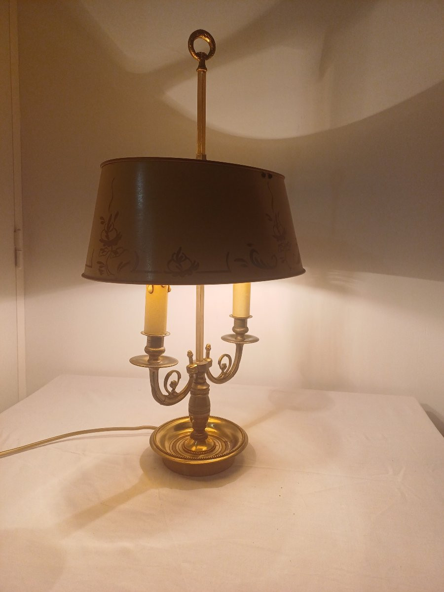 Lampe bouillotte  2 feux abat jour jaune -photo-3