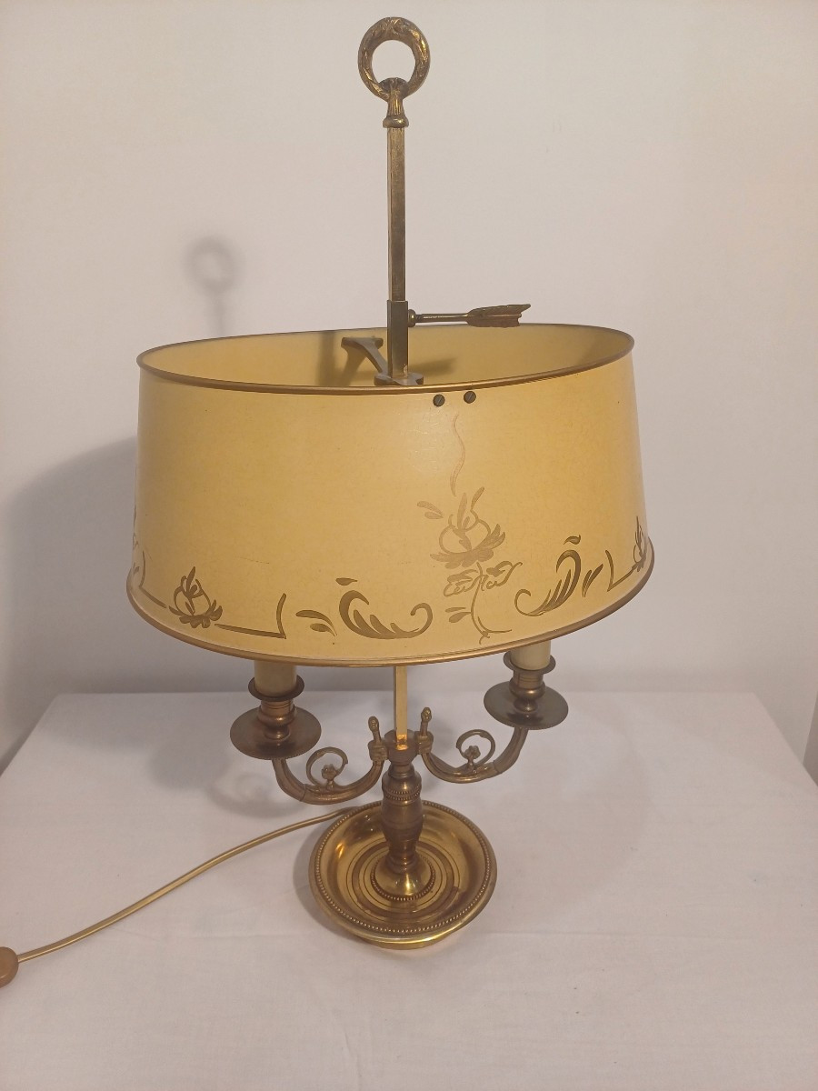 Lampe bouillotte  2 feux abat jour jaune 