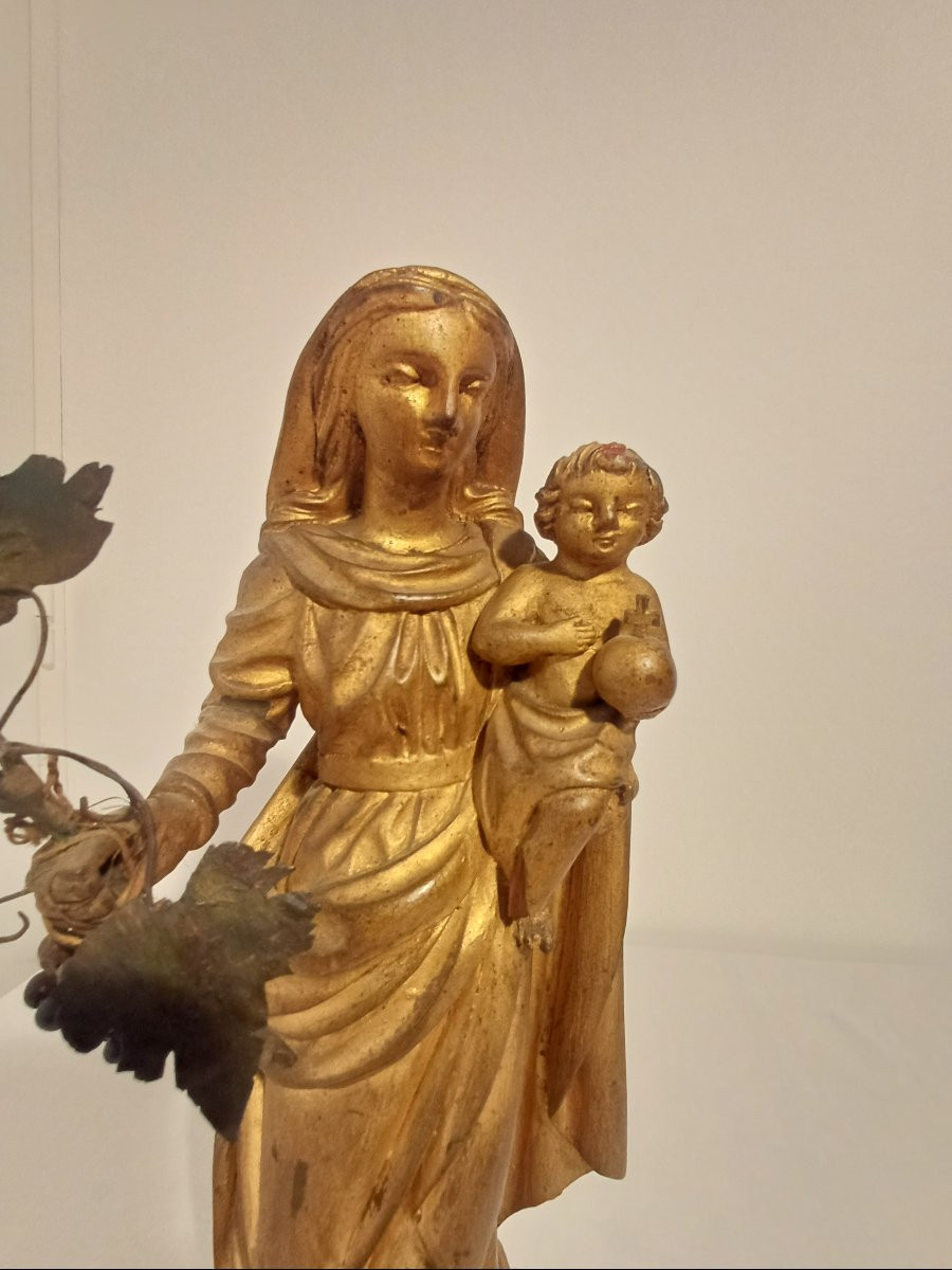  Sainte Vierge et l'enfant en bois doré -photo-2
