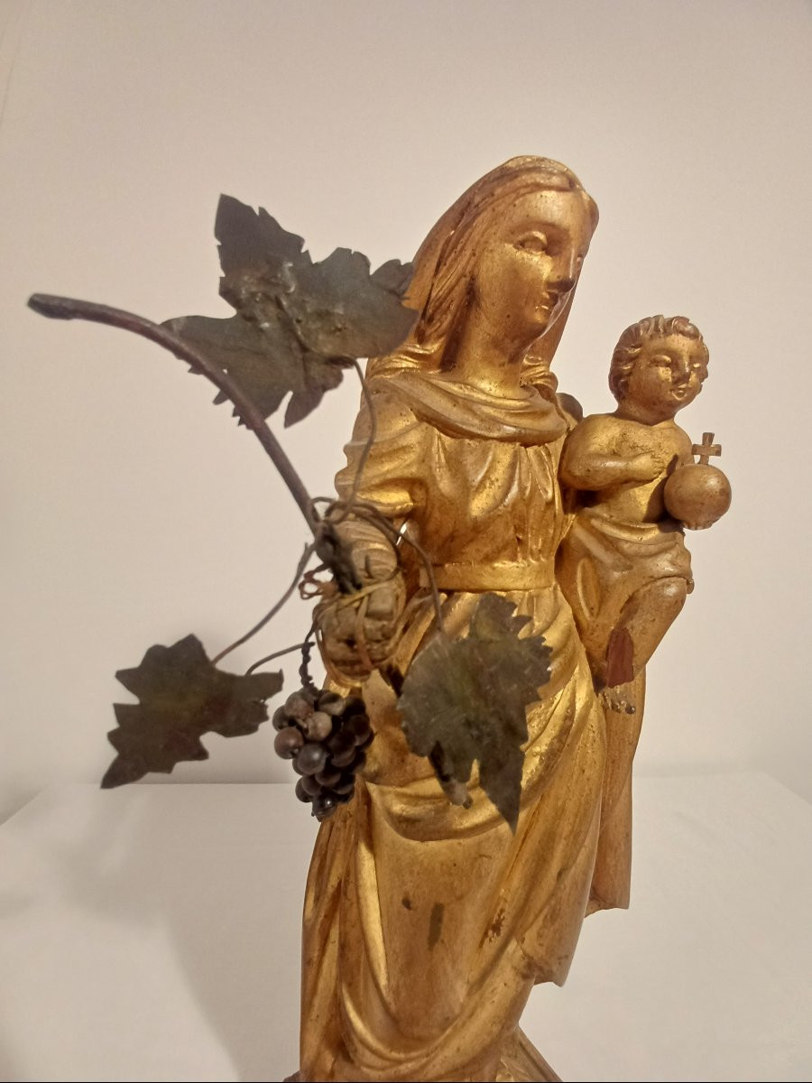  Sainte Vierge et l'enfant en bois doré -photo-3