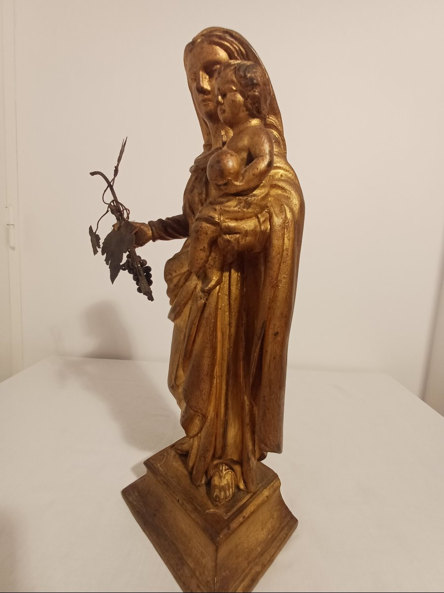  Sainte Vierge et l'enfant en bois doré -photo-4