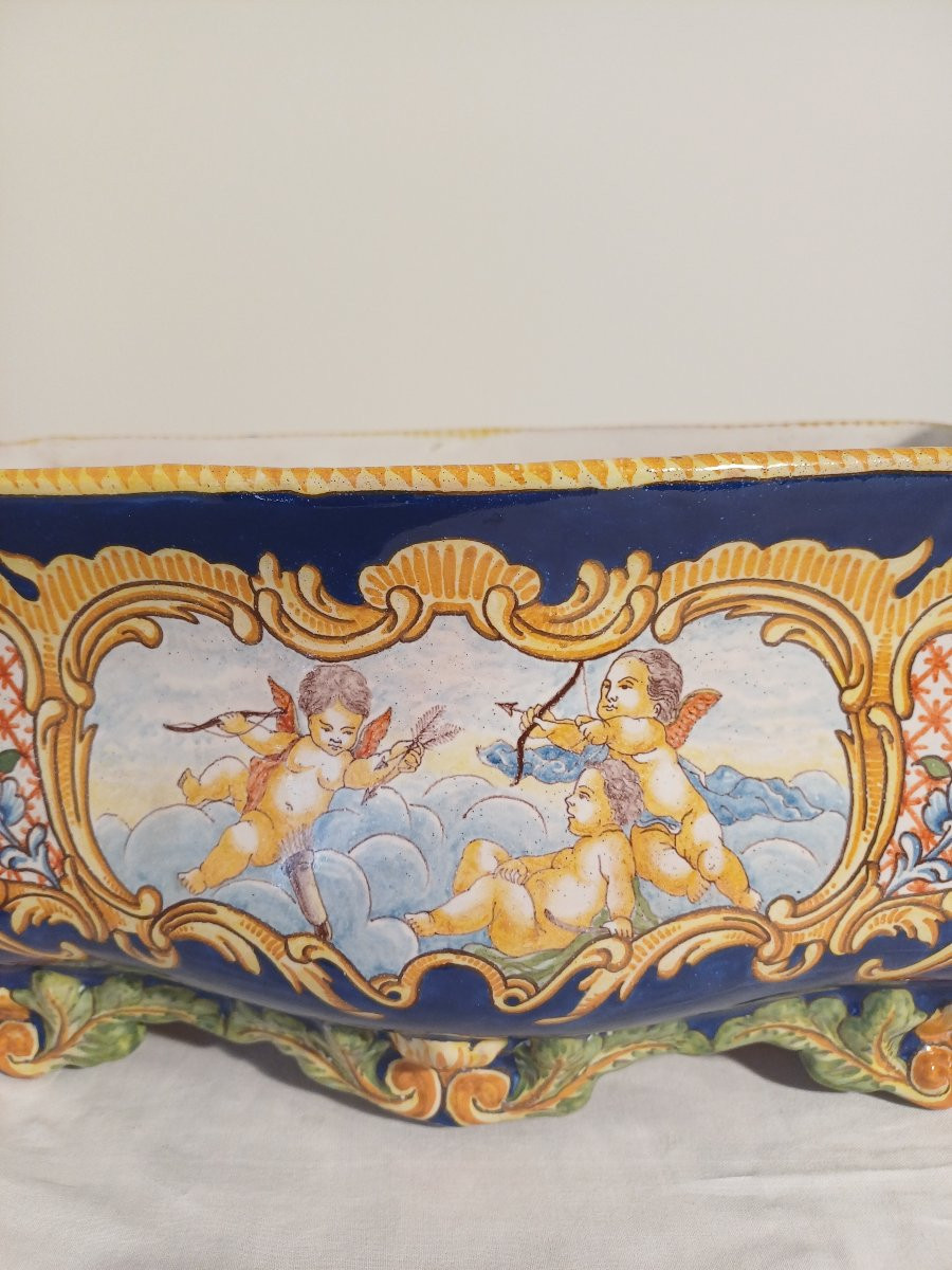 Jardiniere en Faience à décor émaillé de style Renaissance-photo-4