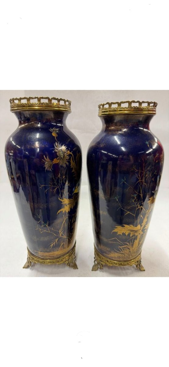 Enamelled Ceramic Vases With Enamelled Bird Decoration-photo-1